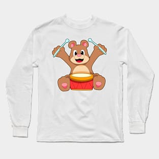 Bear at Music with Drum Long Sleeve T-Shirt